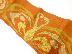 リサイクル　手織り真綿紬抽象蝶模様織出し名古屋帯